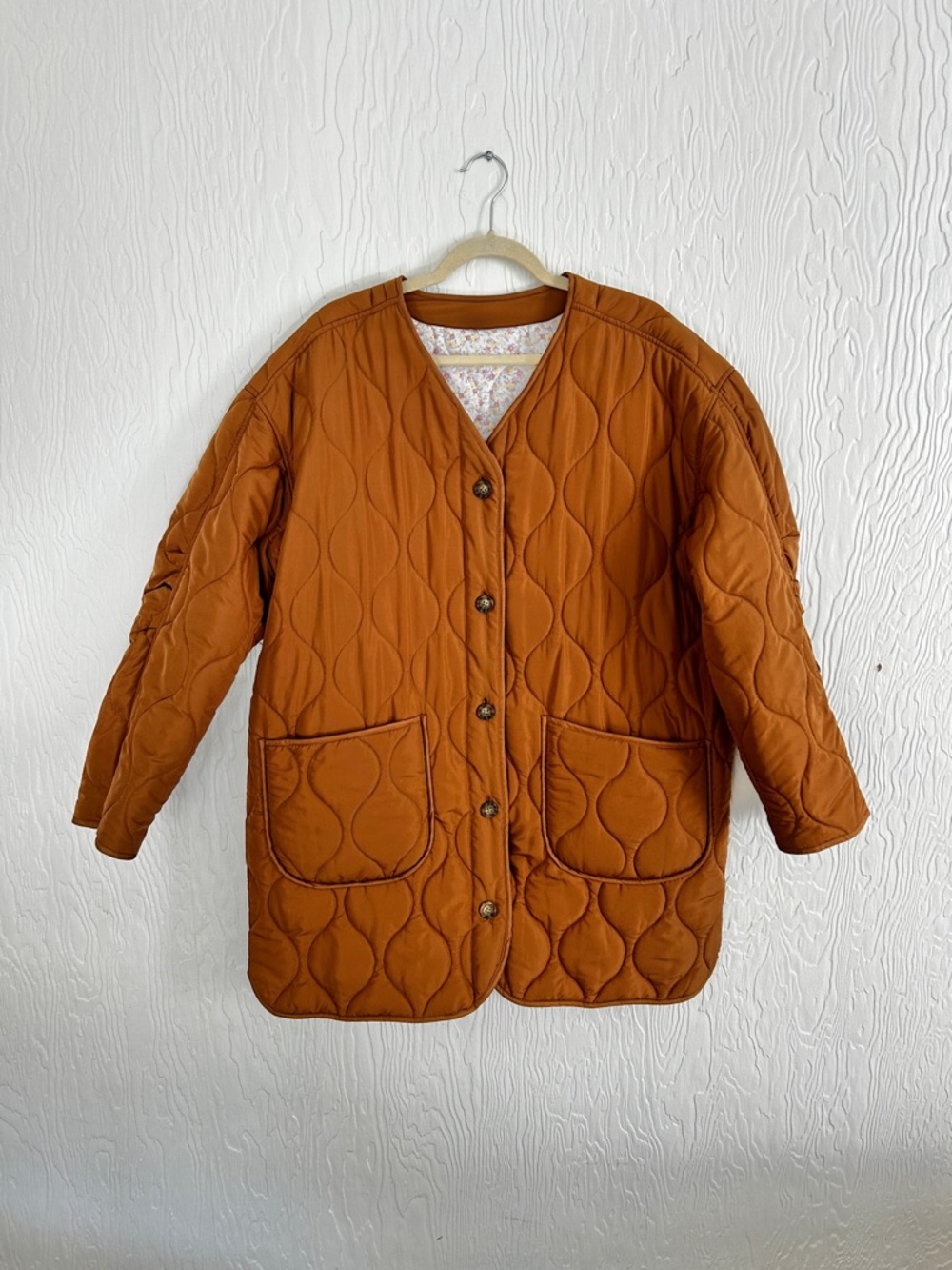 LUCKY BRAND NWOT Quilted Reversible Floral Jacket Large Brown White Cottagecore - Picture 3 of 8
